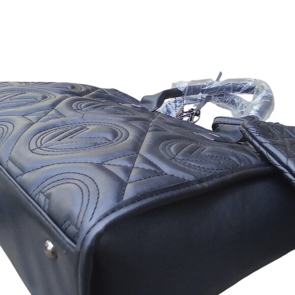 Valentino Orlandi NEW Black Quilted Vegan Leather 3 Compartment Tote & Pouch - Picture 9 of 10